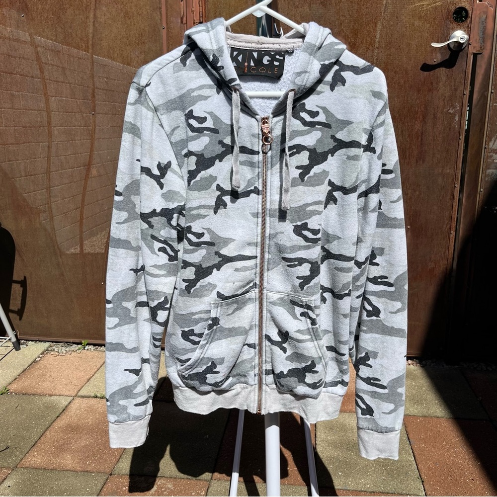 Kings of Cole - Zipper Sweatshirt, White Grey and Black Army Patterned - Size XS